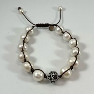 Silpada Rugged Pearls Sterling Silver Cord Bracelet B2424 Boho Large Pearls